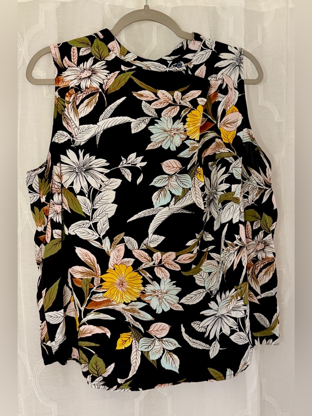 Coco + Carmen L/XL Black Mustard Floral Draped Neck Blouse